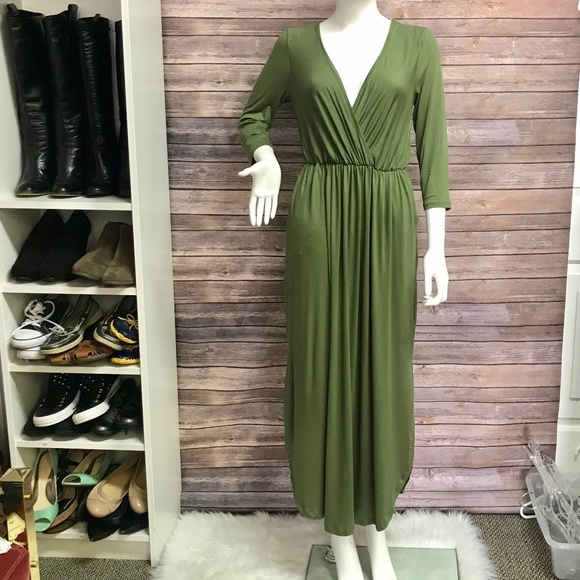 (LAST ONE) Avocado Green Pleated Dress - Picture 6 of 7